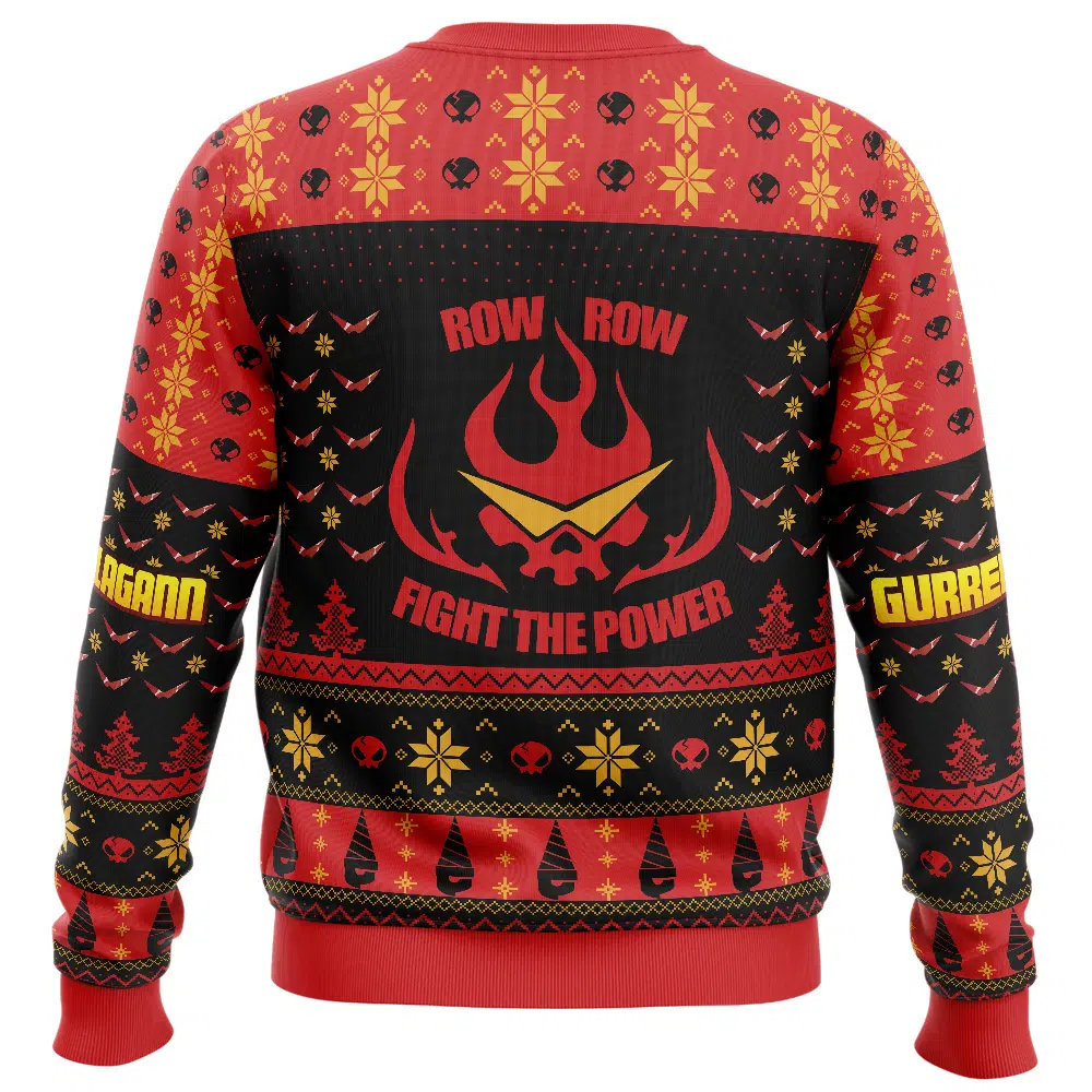 RowRow Fight The Power TTGL Ugly Christmas Sweater BACK mockup - Gurren Lagann Merch