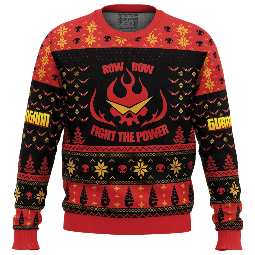 RowRow Fight The Power TTGL Ugly Christmas Sweater FRONT mockup - Gurren Lagann Merch